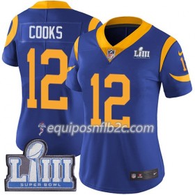 Camiseta Mujer NFL Los Angeles Rams Brandin Cooks 12 Nike Royal 2019 Super Bowl LIII 